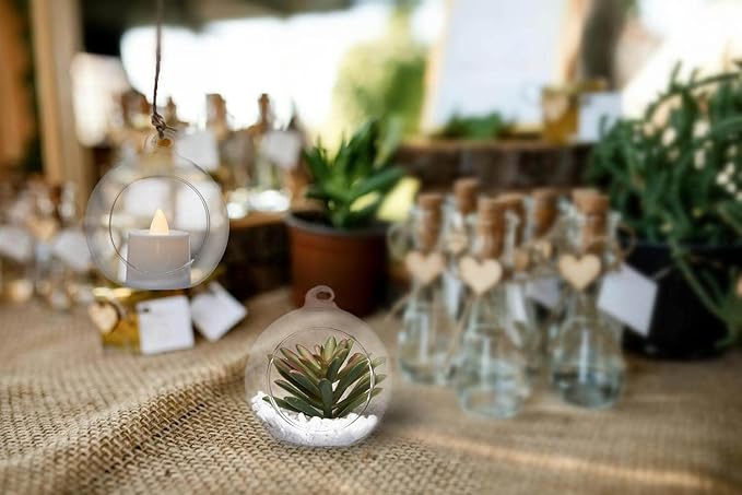 Hanging Glass Candle Holder, Globe Glass Tea Light Holder, Hanging Glass Vase, Flower Plants Terrarium, Glass Orbs Container, Micro Landscape DIY for Home, Office, Wedding (3.15" 24Pcs)