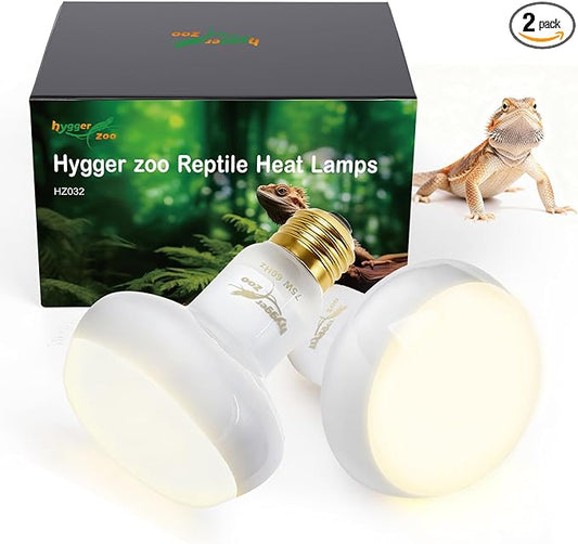 Reptile Heat Lamp, 2 Pack 75W Simulated Natural Sunlight Heat Lamp Bulbs Reptile Warm Light Lamps UVA Daylight Basking Light for Bearded Dragon Chameleon Turtle Snake Gecko Lizard Chicken, White
