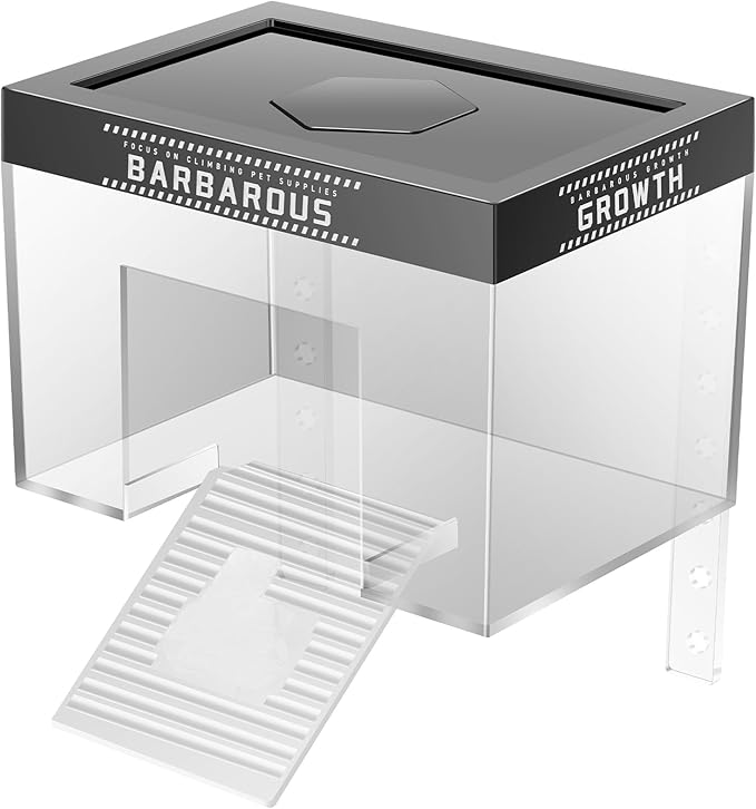 Turtle Basking Platform with Lid and Nonslip Ramp, Acrylic Turtle Ramp, Habitat Enclosure Cage, Aquatic Reptile Ramp Dock, Reptile Terrarium for Aquatic Turtles Transparent 20x14x14cm