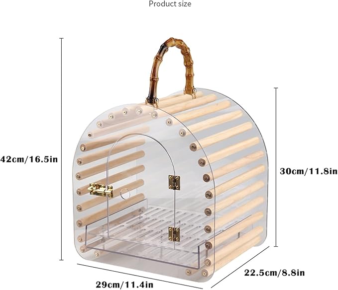 Bird Cage Transparent Bird Carrier Acrylic Bird Travel Bag with Handle Breathable Bird Travel Cage for Indoor Outdoor Small Birds Display Birdcage,