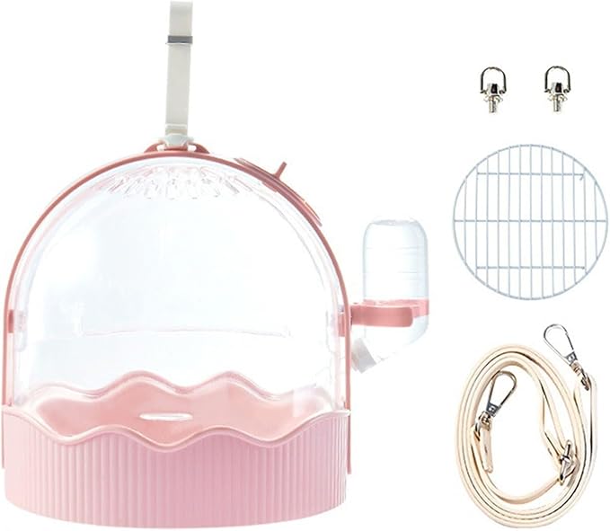 Bird Cage Small Bird Aviary Parrot Cage Flight Birdcag Bird Carrier Travel Cage Parakeet Cage with Water Bottle Shoulder Bag Cage(Pink,with Shoulder Belt)
