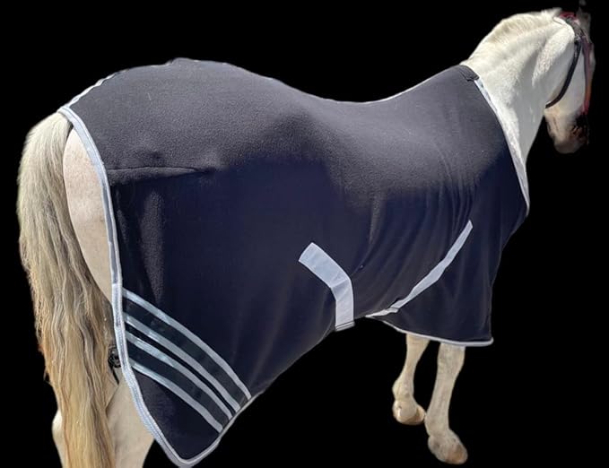 Majestic Ally Anti Pill Fleece Horse Blanket /Sheet with Silver Braided Rope (Black, 70)