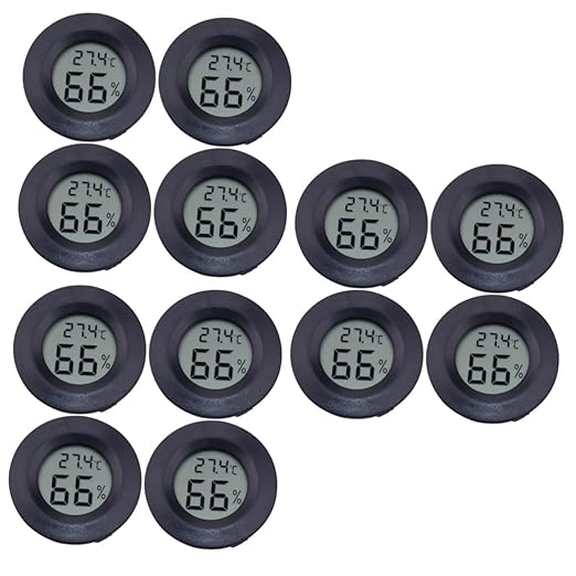 12pcs Round Digital Hygrometer for Reptile Pet Boxes Compact Humidity Acrylic Design Accurate Temperature and Humidity Readings Black