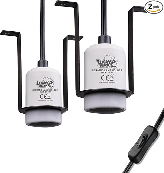 LUCKY HERP Reptile Ceramic Heat Lamp Holder, 2 Pack 300W Pet Heater Bracket (no Bulb Included), Heat Lamp Holder for Amphibians Terrariums Lizards Tortoise