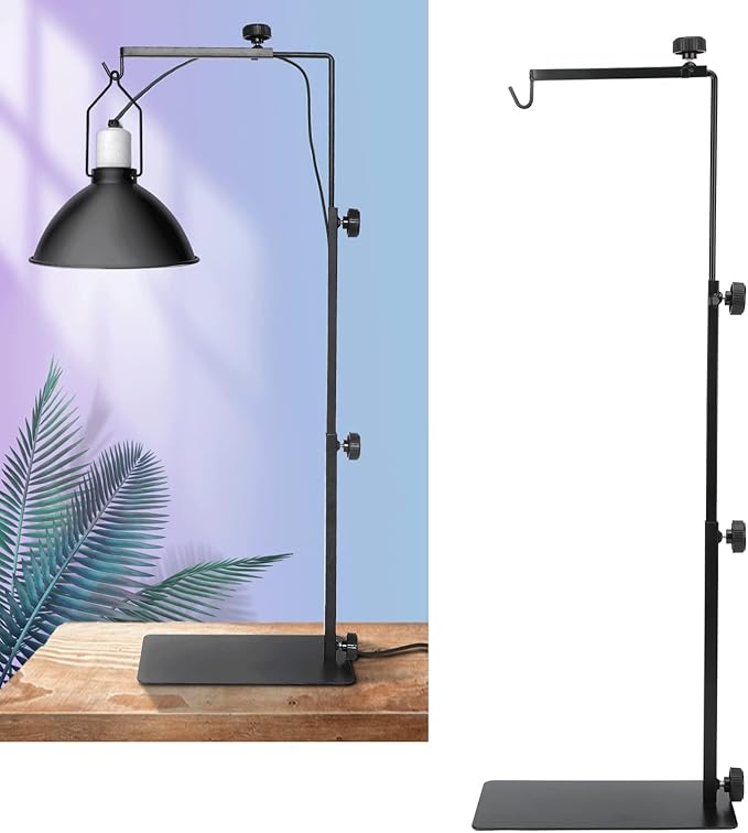 Adjustable Reptile Lamp Stand, Reptile Heat Light Stand with Card Slot Design, Metal Terrarium Basking Lamp Holder for Lizards Turtles Snakes Amphibians