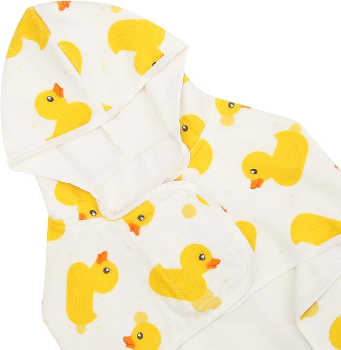 HDE Dog Bathrobe Super Absorbent Quick Drying Puppy Towel Wrap Coat Adjustable After Bath Robes with Hood for Dog Sizes S-XXL White Rubber Ducks XL