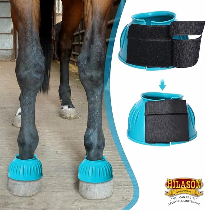 HILASON Western Horse Rubber PVC Ribbed Double Hook and Loop Bell Boots Training Protective Shock Absorbing Leg