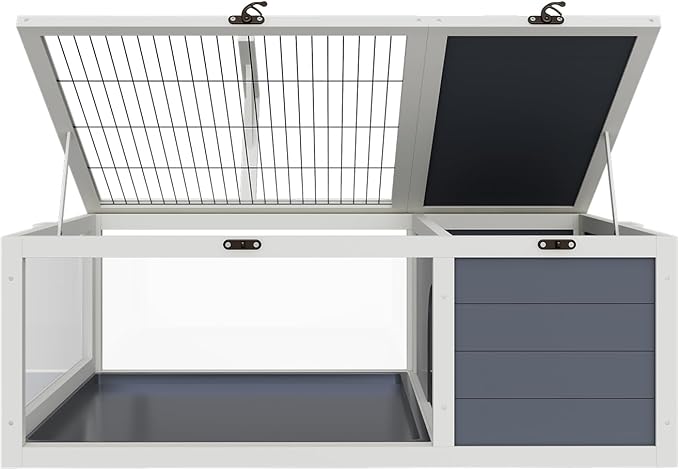 Turtle Habitat Enclosure, Large Wooden Tortoise House for Indoor and Outdoor Use, Reptile Enclosure with Openable Roof & Secure Locking System (White)