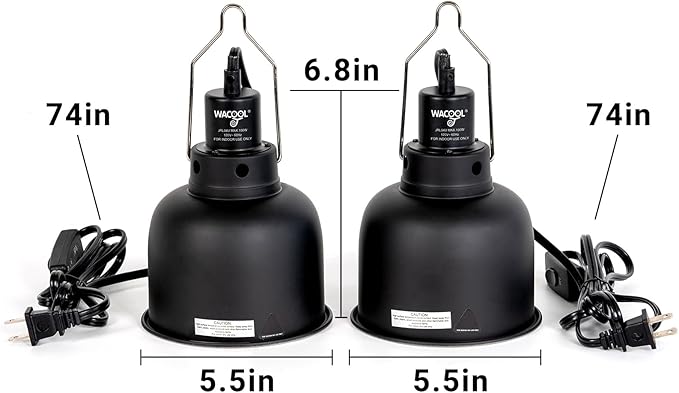 WACOOL TERRA Reptile Light Fixture 2 Pack, 5.5 in Deep Dome Reptile Heat Lamp Fixture, Optical Reflection Terrarium Light Fixture for Reptile UVB UVA Heat Basking Bulbs
