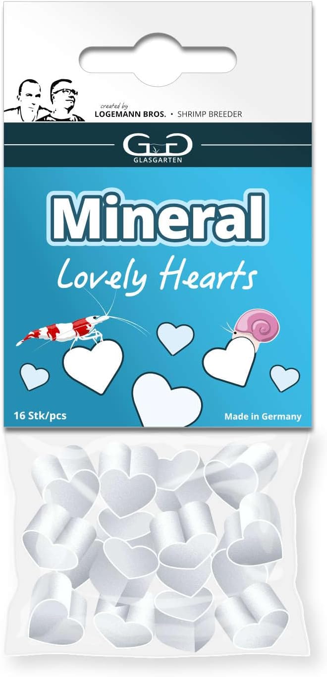 GlasGarten Mineral Hearts - Supplementary Feed for Ornamental Shrimp, Snails, Crayfish and Crabs (16 Pieces)