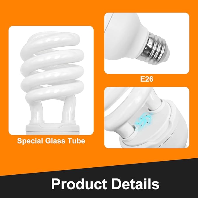 UVB Reptile Light, 15.0 26W UVA UVB Light for Reptiles, Spiral Compact Fluorescent UVB Bulb for Desert Reptiles and Amphibians