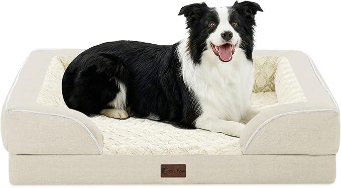Orthopedic Dog Beds for Large Sized Dogs, Waterproof Memory Foam Large Pet Bed with Sides 35x22Inch, Non-Slip and Egg-Crate Foam Big Dog Couch Bed with Removable Washable Cover, Beige