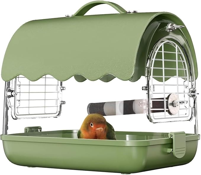 RUVOO Bird Cage Birdcage Bird Carrier Backpack with Perch, Transparent Travel Bird Cage Bag with Shade Cover Visible Window for Parrots Budgie Bird Cages (Color : Green)