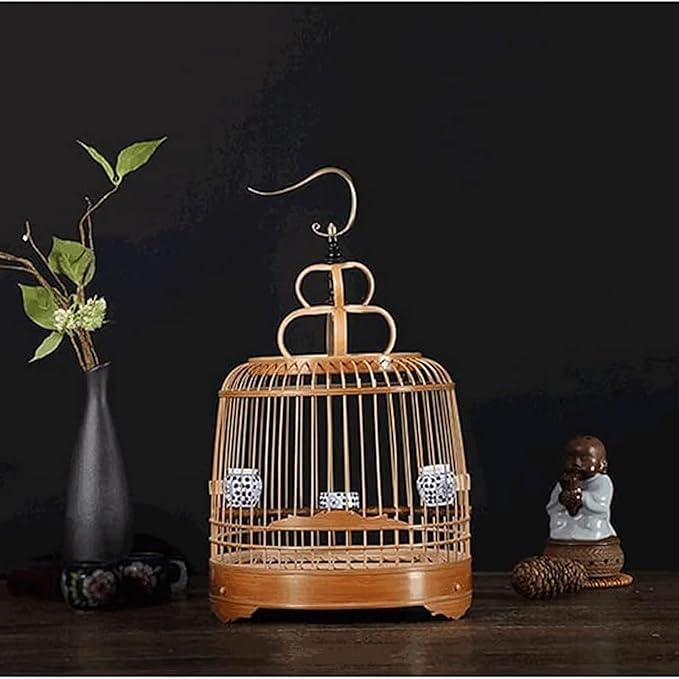 Bird Cage Bamboo Bird Aviary Tall Tiel Cage Hanging Parrot Cage Flight Birdcage Bird Carrier Travel Carrier Cage with Stand Pole(Raw-Bamboo)