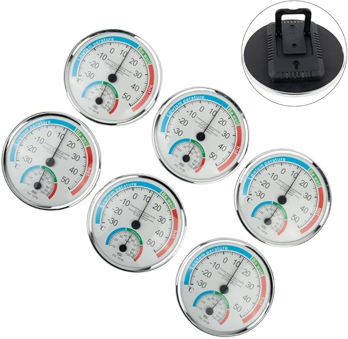 Analogue Room Climate Monitor with Temperature Humidity Gauge for Wall Mount or Stand, Indoor Use in Bathroom Sauna Nursery Bedroom Terrarium Reptile(6pcs)