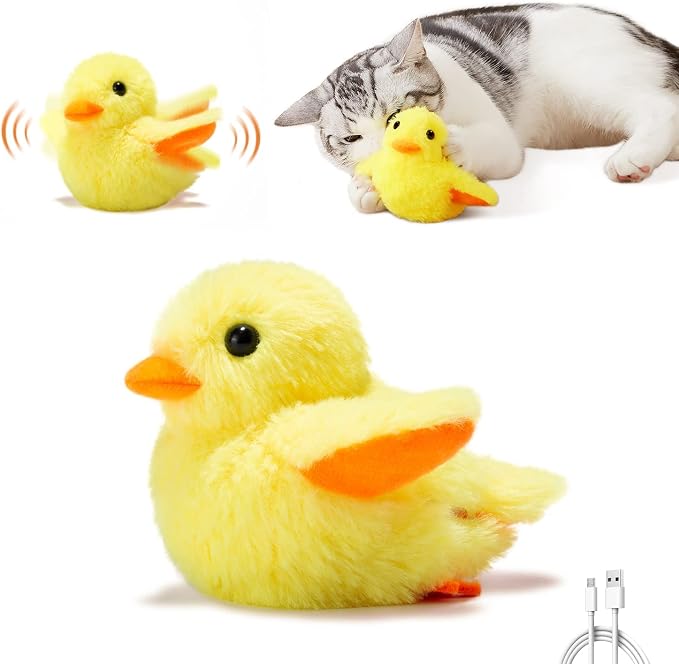 Potaroma Cat Toys Rechargeable Flapping Duck with SilverVine Catnip, Lifelike Quack Chirping, Touch Activated Kitten Kicker Plush Interactive Exercise Toys for All Breeds by Potaroma