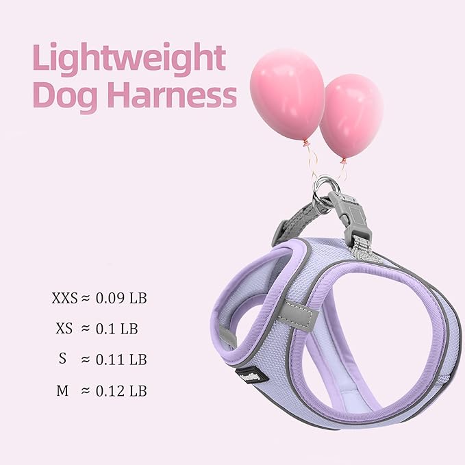 Sparkly Dog Harness Small Sized and Leash Set for Small Dogs Cats,Purple S Puppy Harness, Step in Soft Dog Reflective Vest, Breathable Mesh Pet Harness. (Purple, M)