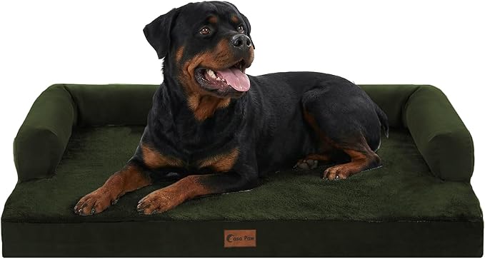 Orthopedic Dog Beds for Extra Large Dogs, Waterproof Egg Crate Foam XL Dog Bed with Sides 48x30Inch, Big Dogs Couch Beds with Removable Washable Cover and Nonskid Bottom, Olive Green