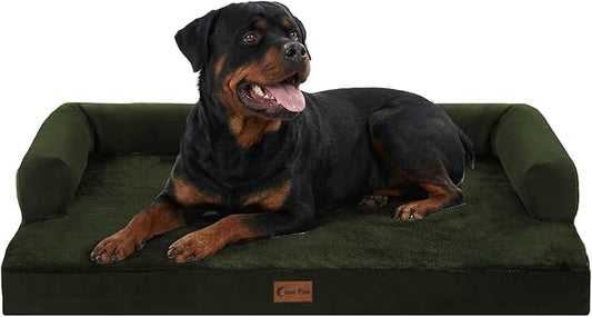 Orthopedic Dog Beds for Extra Large Dogs, Waterproof Egg Crate Foam XL Dog Bed with Sides 48x30Inch, Big Dogs Couch Beds with Removable Washable Cover and Nonskid Bottom, Olive Green