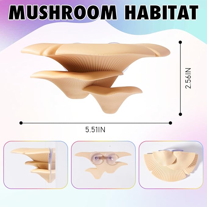 Mushroom Reptile Tank Decor, Mushroom Climbing and Resting Platform Habitat for Tree Frog Terrarium, Reptile Ledge for Leopard Gecko, Lizards, Fish, Turtle, Hermit Crab (Yellow)