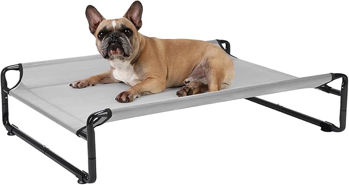 Veehoo 35" Medium Raised Dog Bed, Washable Dog Cot with Headrest Sides, Outdoor Elevated Dog Bed with Non-Skid Feet, Breathable Mesh, Portable Pet Hammock for Indoor or Camping, Grey