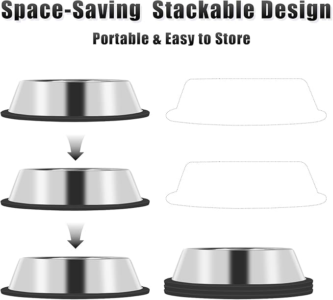 3Pcs Stainless Steel Dog Bowls Set - Non-Slip Food and Water Bowl 54 Oz - Dishwasher-Safe, Rust Resistant Metal Pet Bowls for Small/Medium/Large Sized Pets