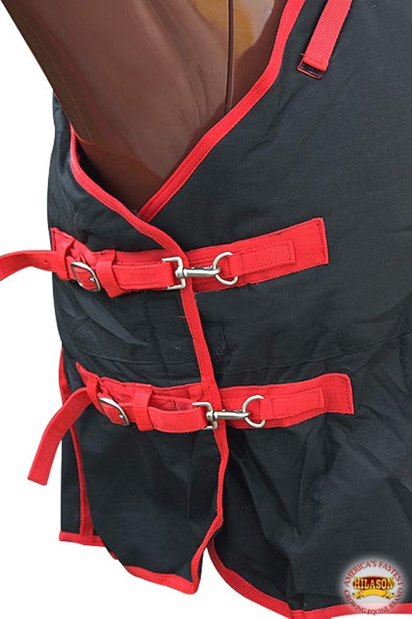 Black with Red Trims 72 Inch HILASON 1200D Winter Waterproof Poly Horse Turnout Blanket Belly Wrap