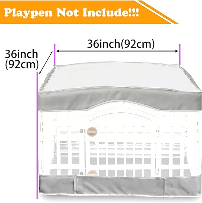 2 Pack Dog Playpen Cover and Bottom Pad Fits for 36 Inch 4 Panels Pet Playpen, Dog Crate Pad Puppy Play Pen Cover, Hoop and Loop Design (Note: Playpen Not Included). (PureGray)