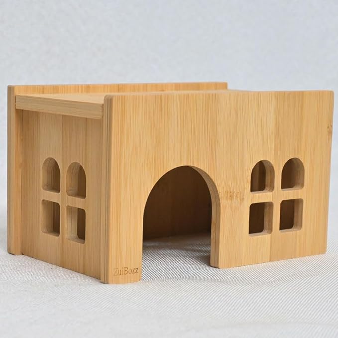 Hamster Hideout House Bamboo Wooden No Assembly Hamster Cage Accessories Shelter Hut Nest Toy Habitat Decor for Dwarf Syrian Hamsters Small Animal Cage Decor Multi Size Variants Medium