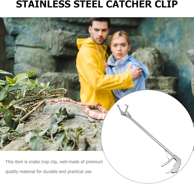 Totority Stainless Steel Snake Grabber, 30-Inch Folding Capture Clamp with Lock, Lightweight and Multi-Functional for Home Use, Silver