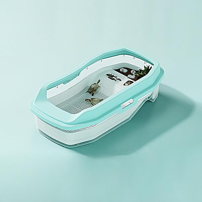 PC Turtle Tank 14'' x 8'' x 4.5'',Mini Aquatic Tank for Juvenile Turtle,Versatile Design for Small Turtles, Crabs,Fishes