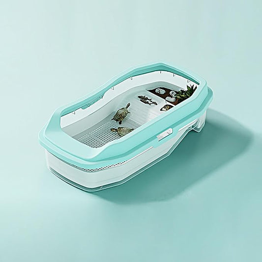 PC Turtle Tank 14'' x 8'' x 4.5'',Mini Aquatic Tank for Juvenile Turtle,Versatile Design for Small Turtles, Crabs,Fishes
