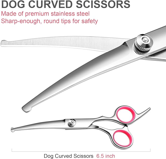 FAIGEO Professional Dog Grooming Scissors Kit, Titanium Coated Dog Scissors for Grooming, Grooming Shears Kit for Dogs Cat At Home (Pink 5 in 1)