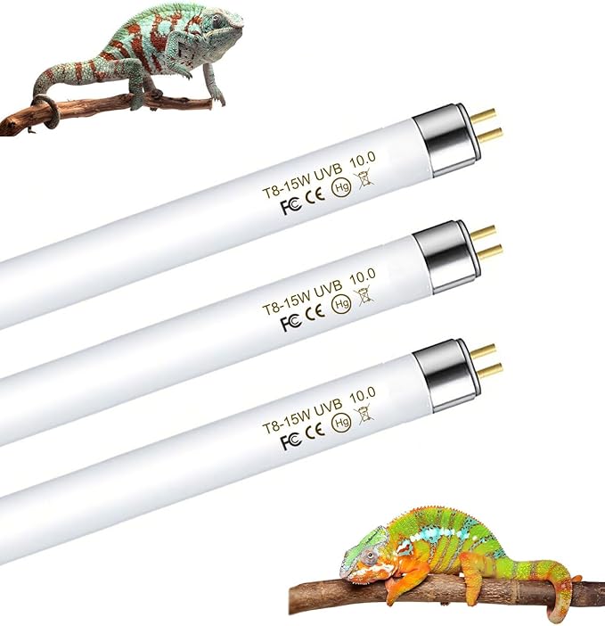 3 Pack T8 UVB Reptile Light 15W 10.0, UVA UVB Light Bulb for Reptiles, 18inch Reptile UVB Lamp Tube for Bearded Dragon, Chameleons, Turtles, Tortoises, Lizards - Desert & Tropical Reptiles