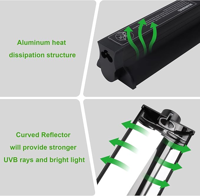 Aiicioo T5 HO UVB Reptile Light Fixture 10.0 8W Light Combo Kit 12 Inch Light Fixture Reptile Terrarium Hood with 8W Reptile Light Bar for Bearded Dragon Lizards Turtle Tank
