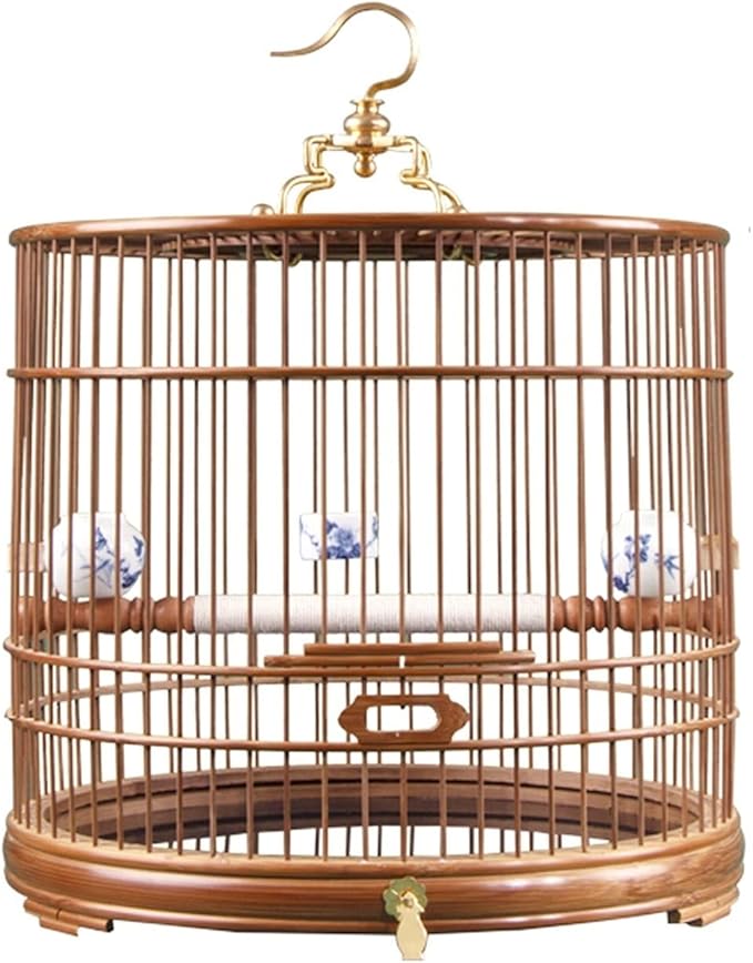 ENGENDER Bird Cage Bird Carrier Cage Embroidery Ceramic Cup with Drawer Tray Round Cage Bird Cage Cover Bird Cage Bird Travel Convenient for Bird Activities Parakeet Cage