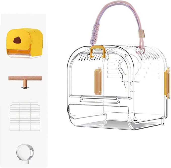 Portable Small Bird Travel Carrier Cage, Clear Acrylic Bird Cage with Shade Cover, Lightweight Bird Travel Carrier for Parrots Parakeets Cockatiels(C)