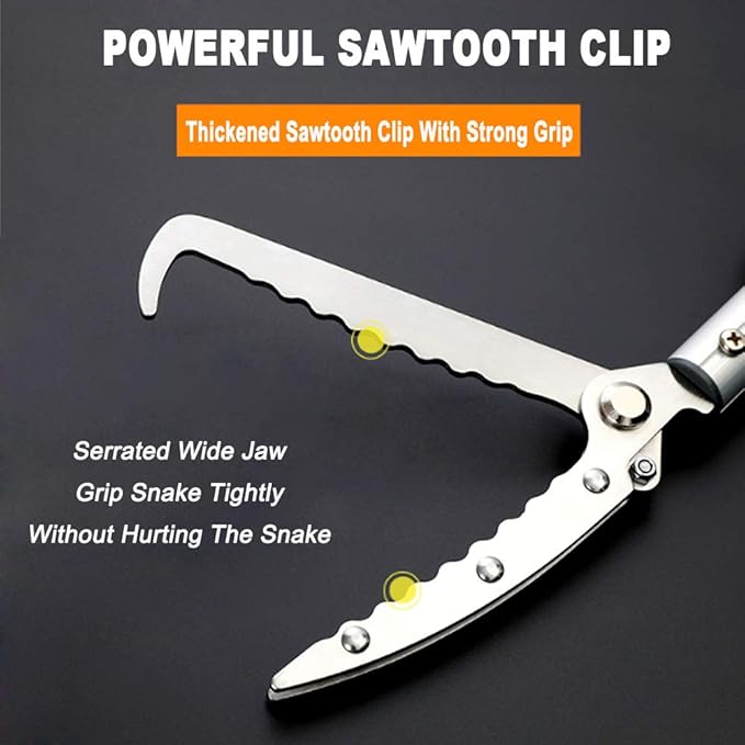 Extendable Snake Tong Reptile Grabber Rattle Snake Catcher Wide Jaw Handling Tool with Lock and Comfortable Grip(Include Snake Bag) (86 inches Extendable Snake Tong)