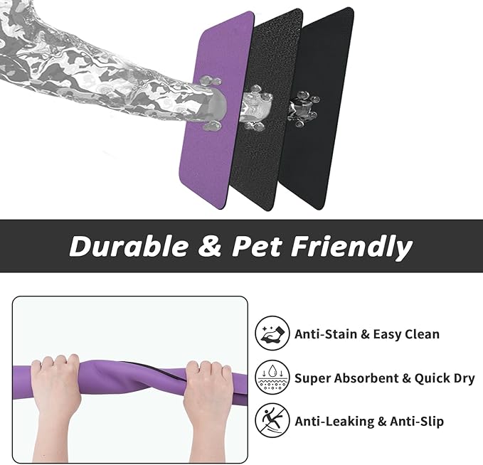 HotLive Dog Food Mat - Absorbent Cat Mat for Food and Water, No Stains Pet Feeding Bowl Mat, Easy to Clean Pet Placemats, Quick Dry Dog Water Dispenser Mat for Messy Drinkers | Purple 18"x 28"
