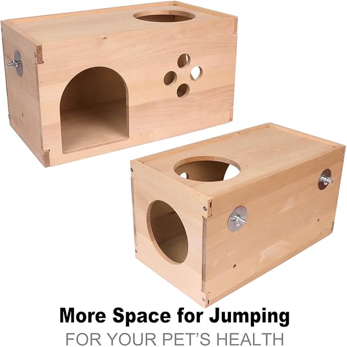 YKD Chinchilla Wooden House with Ladder - Small Animal Hideout for Squirrel or Sugar Gliders - Ventilated Wooden Chinchilla Hut Hideout with Multiple Doors