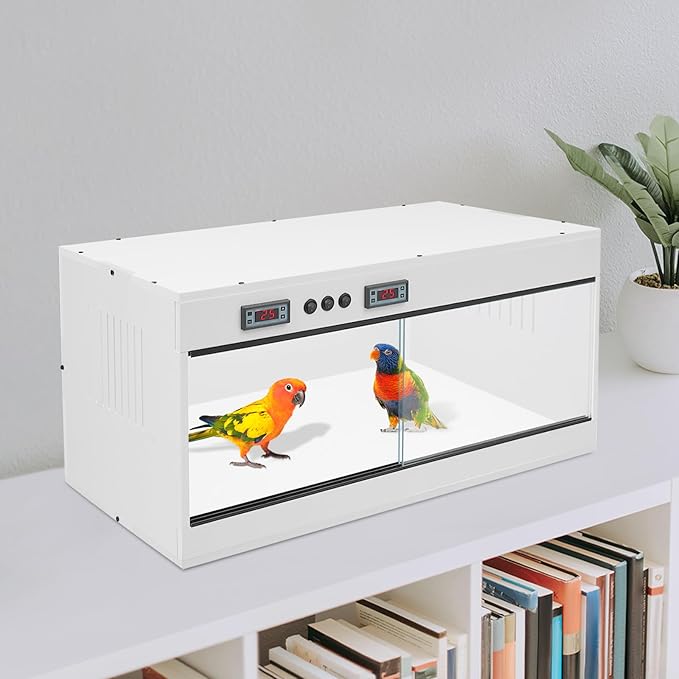 Reptile Breeding Box, Dual-Zone Temperature Controlled Terrarium Precision Thermostat Large PVC Glass Habitat with 3 E27 Lighting Heating Enclosure for Reptile Incubation Daily Feeding Display (White)