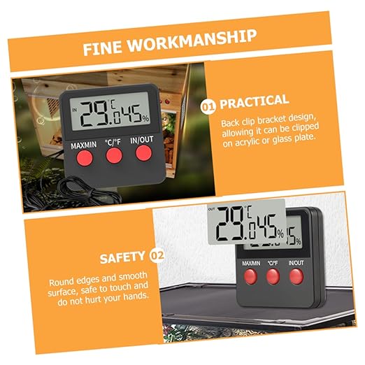 Mikikit 2sets Thermohygrometer for Reptile Digital Temp Humidity Sensor Lizard Tank Gecko Accessories Egg Incubator