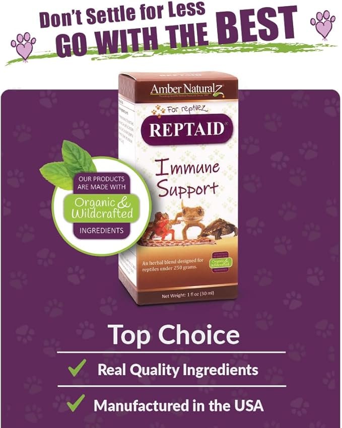 AMBER NATURALZ Reptaid Herbal Supplement for Small Reptiles | Herbal Pet Supplement for Immune Support | for Reptiles Under 250g | 1 Fluid Ounce Glass Bottle | Manufactured in The USA