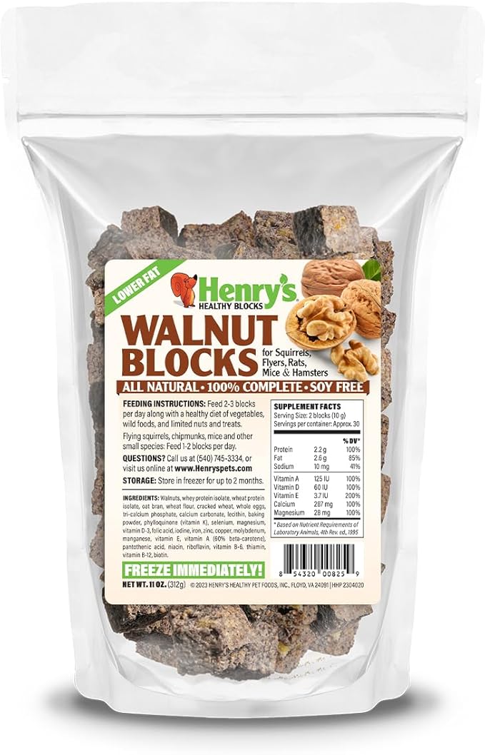 Henry's Walnut Blocks - Nutritionally Complete Food for Squirrels, Flying Squirrels, and Chipmunks, 11 Ounces