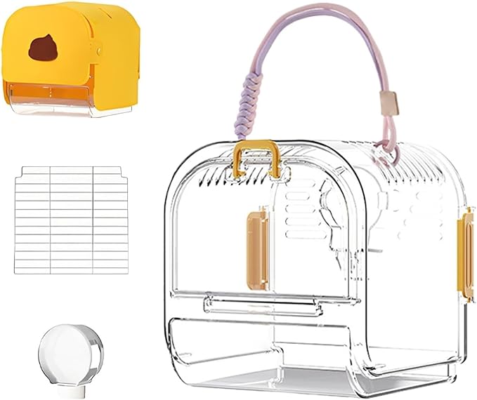 Small Bird Cage Travel Carrier Cage Foldable Bird Aviary Portable Flight Birdcage Budgie Cage with Food Box Parrot Cage Bird Carrier(Yellow)