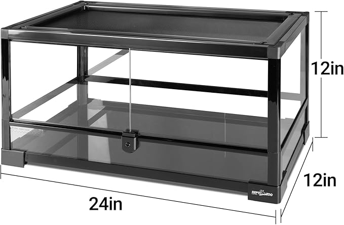 REPTIZOO Reptile Terrarium 24" X 12" X 12", 15 Gallon Glass Reptile Tank with Double Hinge Door Top Screen Ventilation, Easy Assembly Front Opening Terrarium Habitat
