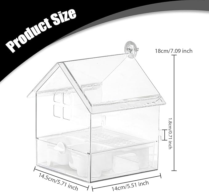 Pull Out External Parrot Feeder Transparent Easy to Fill, Clean Bird Bath Dish Bird Feeder for Fence Hummingbird Patio Finch