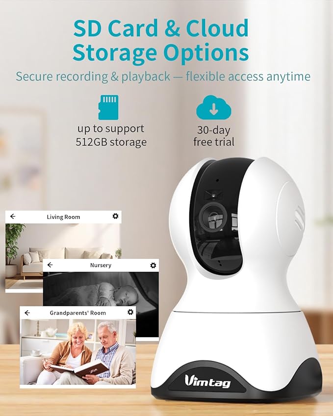 VIMTAG 8MP UHD Pan/Tilt Indoor Camera for Pet/Dog/Cat/Baby/Nanny, Wired Security Camera for Home with Phone App, Motion Tracking, Night Vision, 2-Way Audio, AI Detection, 5G/2.4G WiFi, Works w/Alexa