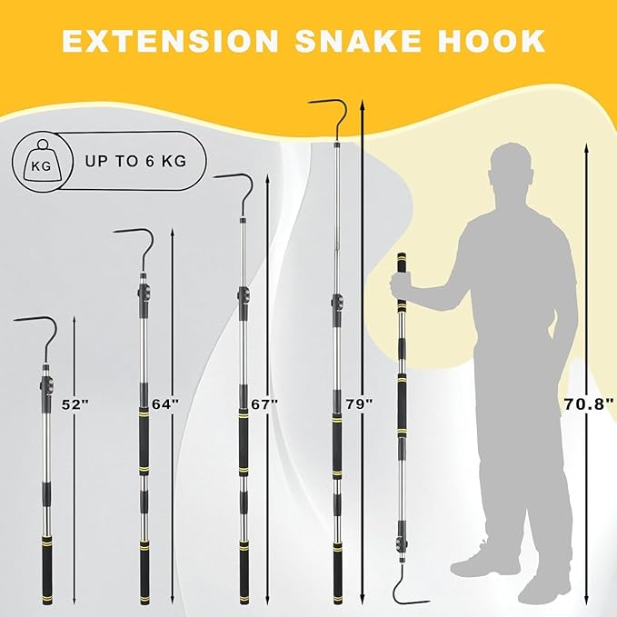 Snake Hook, Stainless Steel Snake Hook and Reptile for Controlling, Moving,Or Catching Snakes 52"-79"