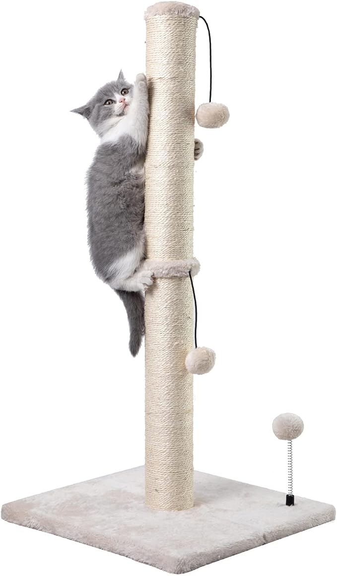 MECOOL 34” Tall Cat Scratching Post Premium Basics Kitten Scratcher Sisal Scratch Posts Trees with Hanging Ball for Indoor Cats, Beige by MECOOL